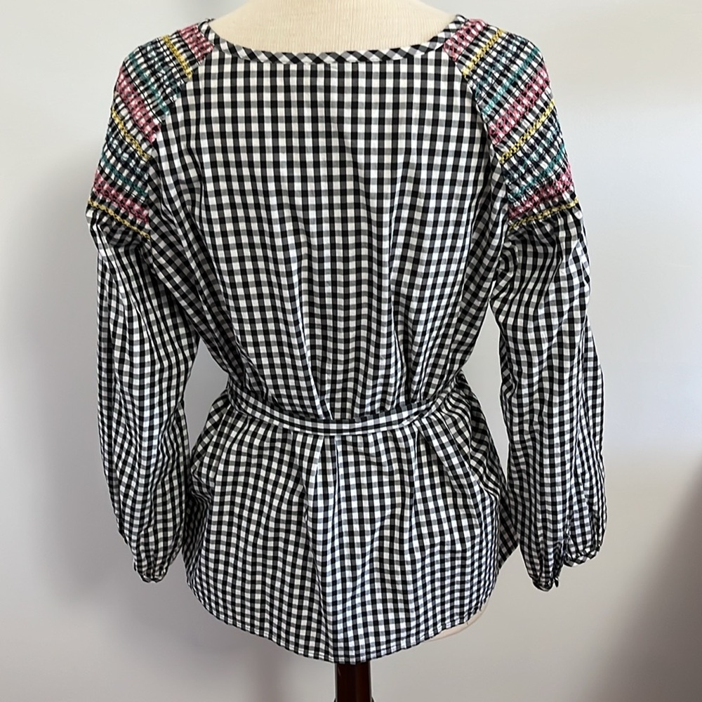 Madewell Smocked Gingham Tassel Tie Top - Picture 5 of 7